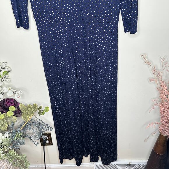 BODEN Coraline Jersey Midi Dress French Navy Blue Gold Dots Sz 12L $125 {3R42} - Picture 4 of 8